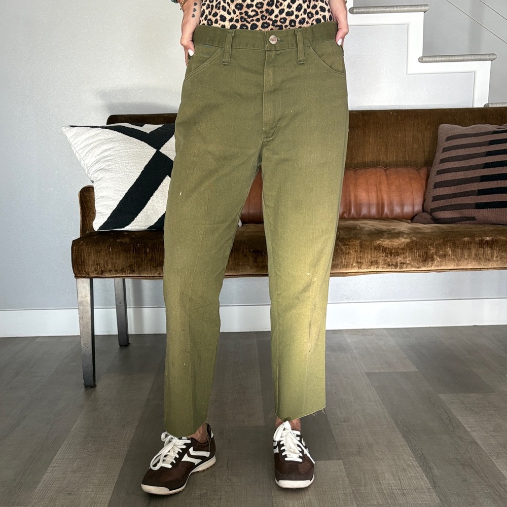 Olive Green Cropped Military Pants